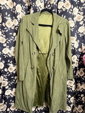 Olive Green Women's Double-Breasted Trench Blazer